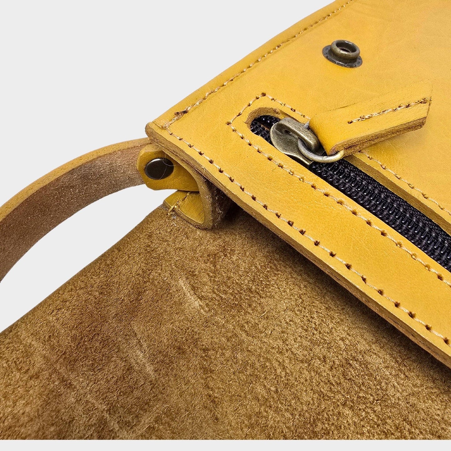 Yellow Small Leather Crossbody Bag with Pop Closure