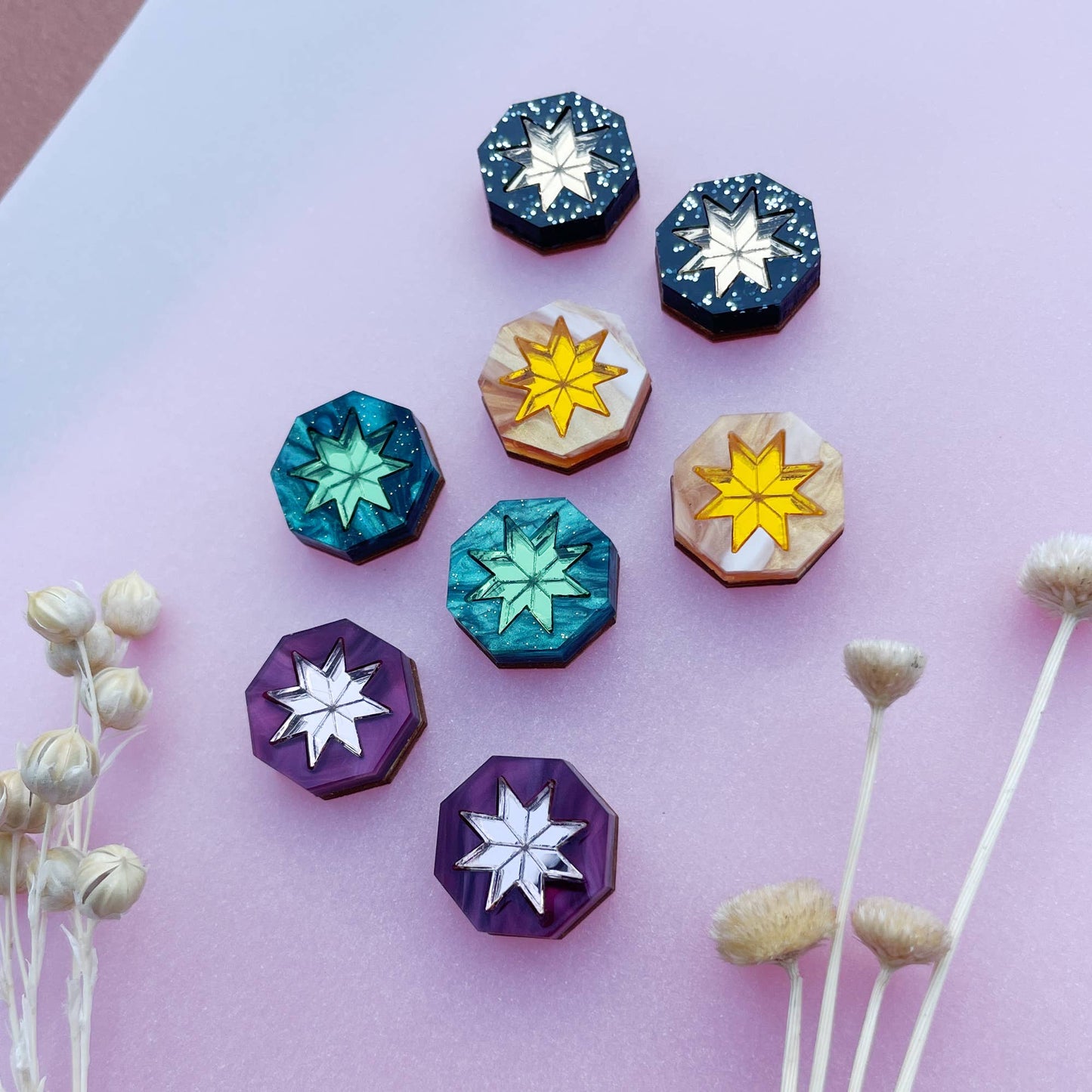 Rosa Pietsch - Seren Geo Star Stud Earrings - Black Sparkle