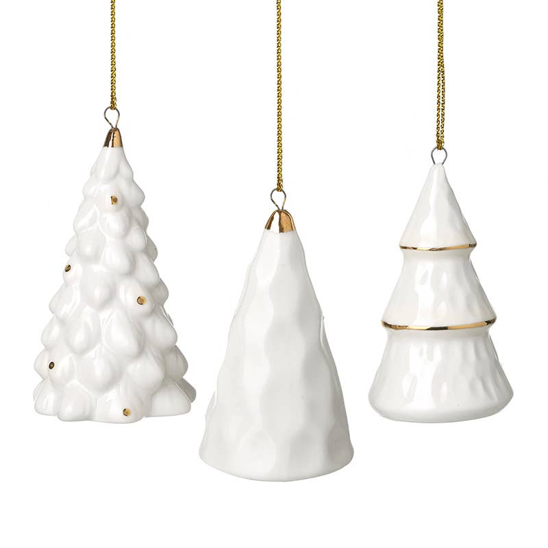 WHITE & GOLD CERAMIC TREE HANGER MIX