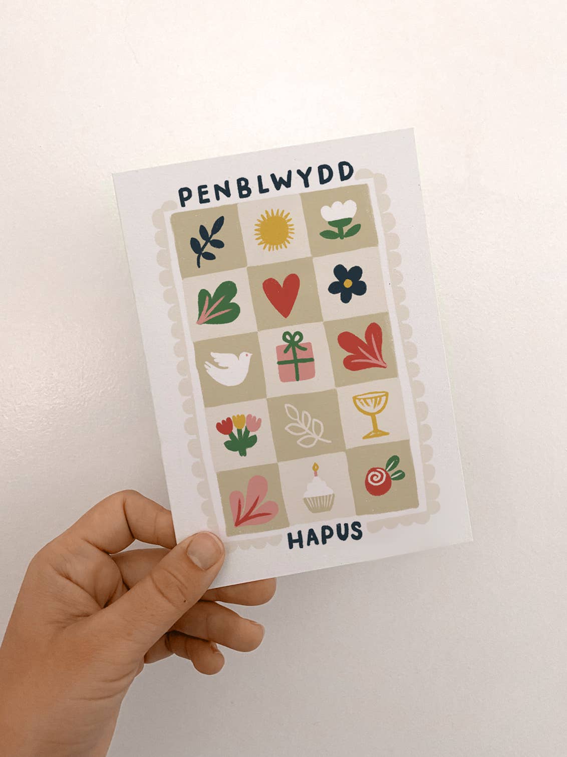 Penblwydd Hapus Folk Icons - Welsh Language Card - Birthday
