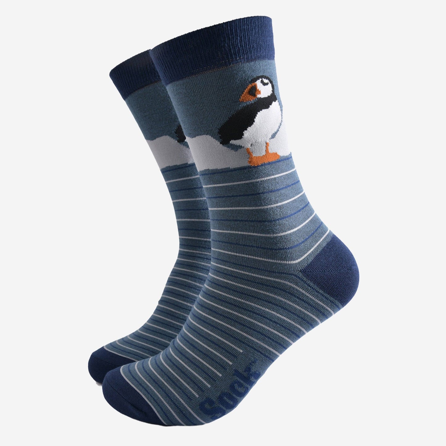 Men's Bamboo Socks - Teal, Puffin Stripe