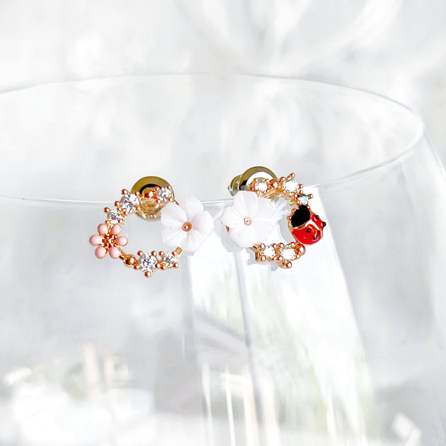 Ninaouity Flower and Ladybird Wreath Earrings