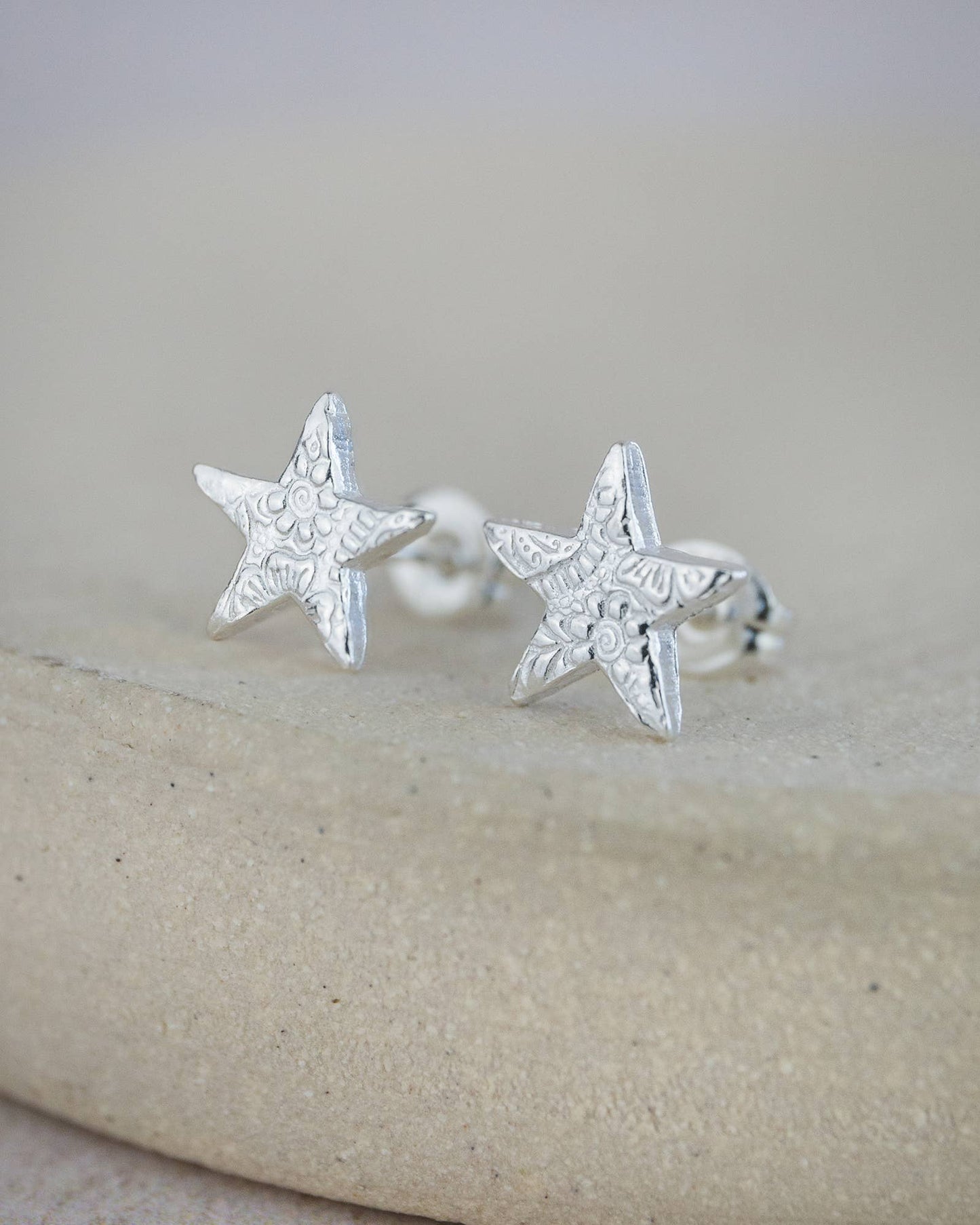 Sterling Silver Textured Star Studs