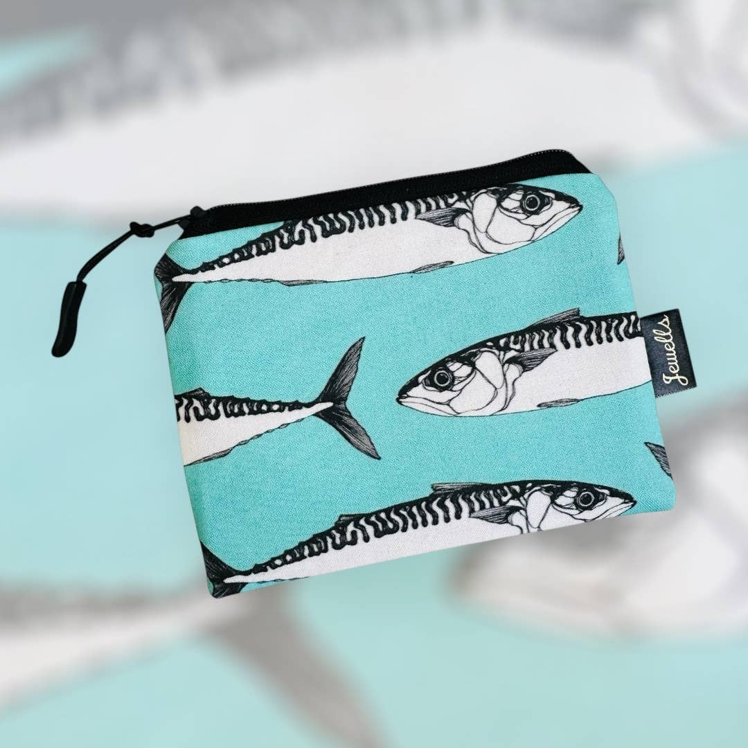 Jewells - Mackerel fabric coin purse pouch fish turquoise