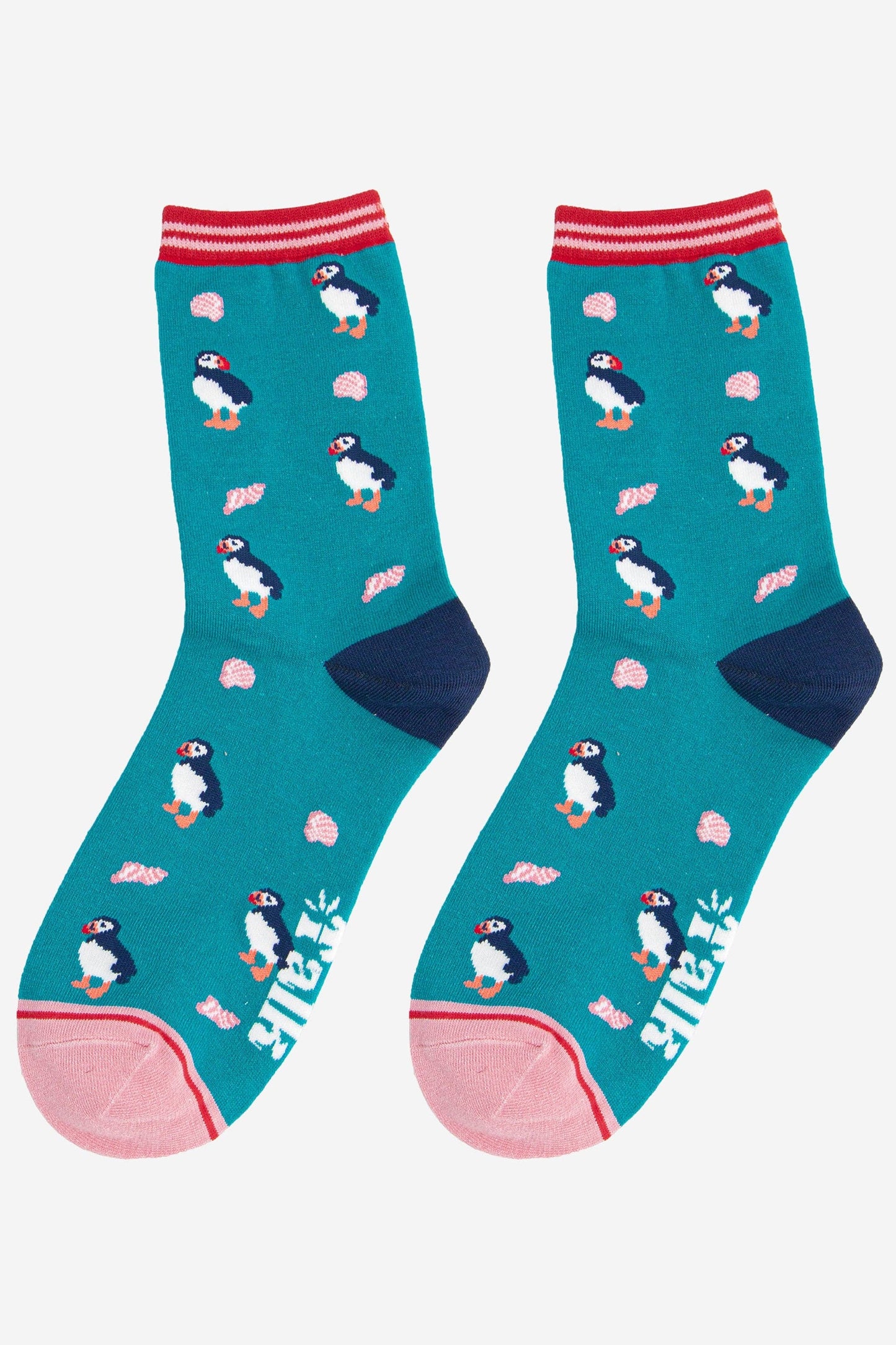 Women's Bamboo Socks - Turquoise, Puffins