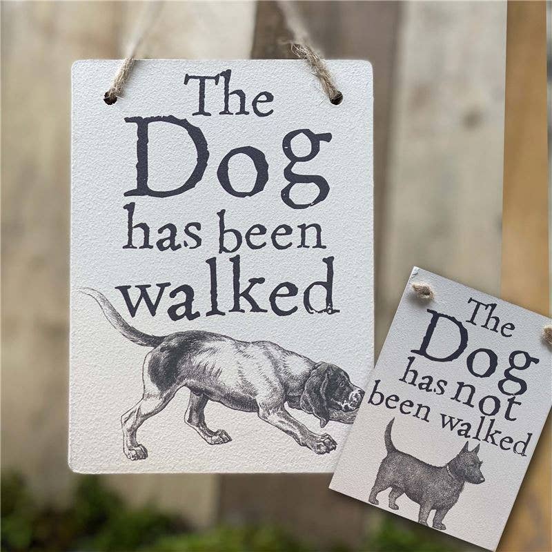 The Wooden Postcard Company - DOG HAS BEEN WALKED/NOT WALKED Double-sided wooden sign