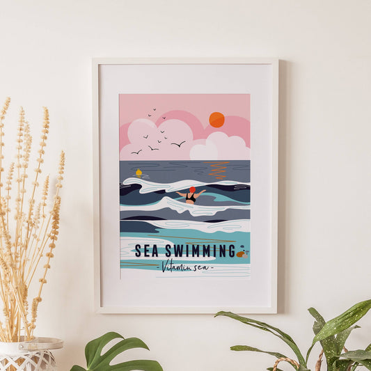 Onneke - Wild swimming print coastal print sea swimming poster print