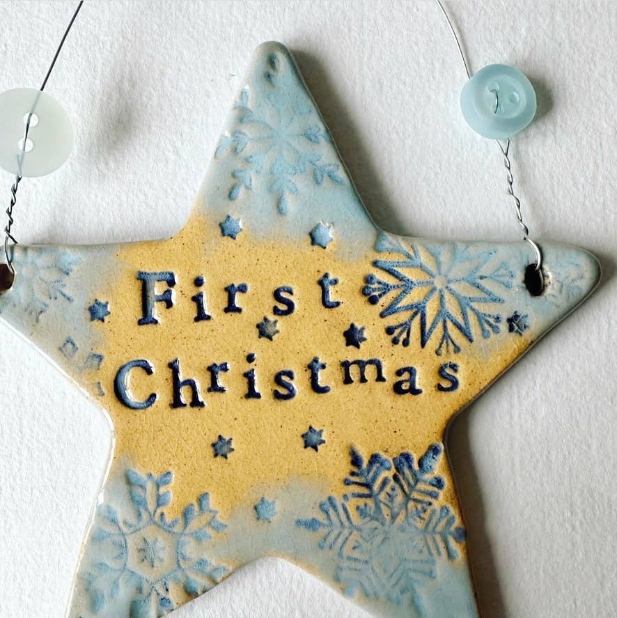 Nadolig Cyntaf Star Ornament Made in Wales