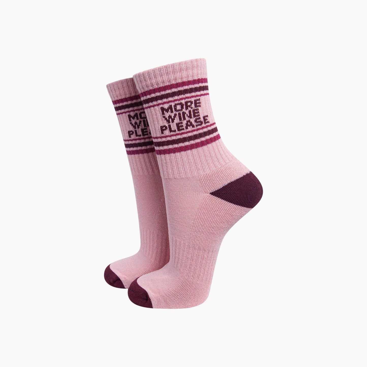 More Wine Please Organic Cotton Sports Socks in Soft Pink/Burgundy