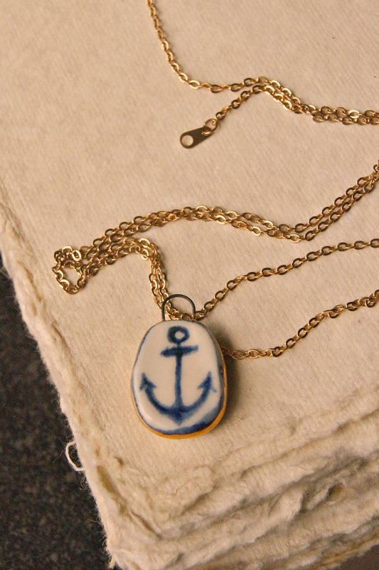 Eloise Rose Design Studio - Porcelain Anchor Pendant with 24 karat Gold Lustre 