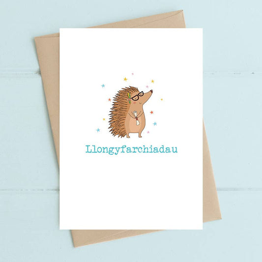 Llongyfarchiadau (Congratulations) Hedgehog WELSH Card