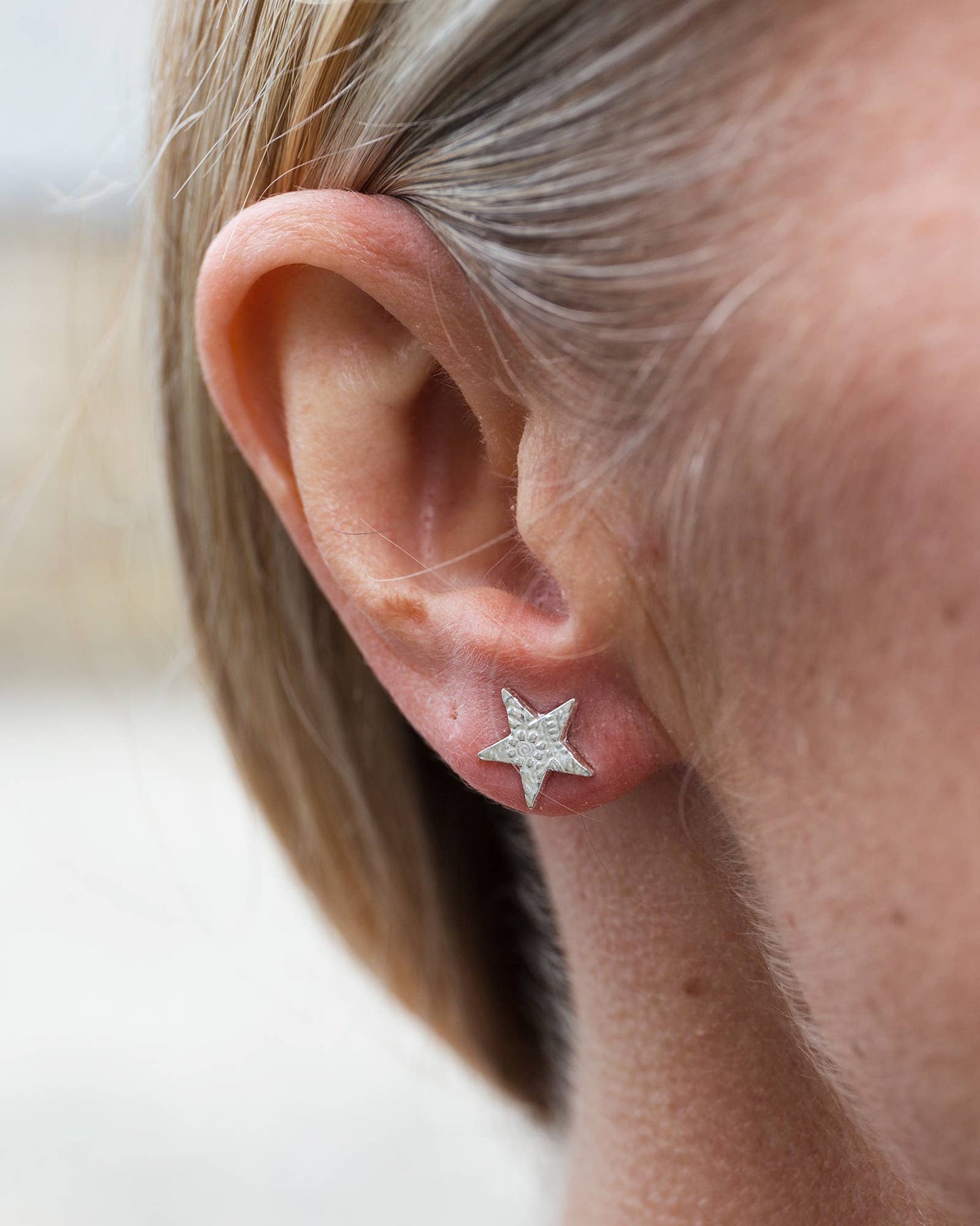 Sterling Silver Textured Star Studs