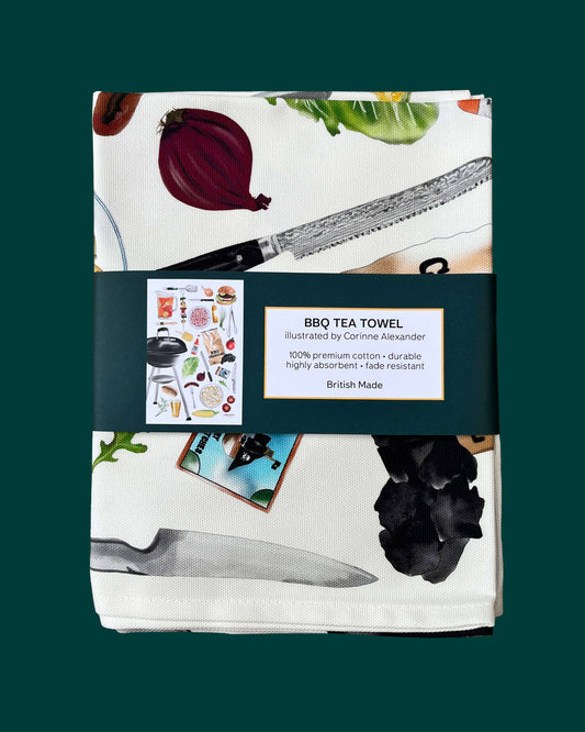 Corinne Alexander - BBQ Tea Towel – British Made – Cotton – Summer Kitchen Towel