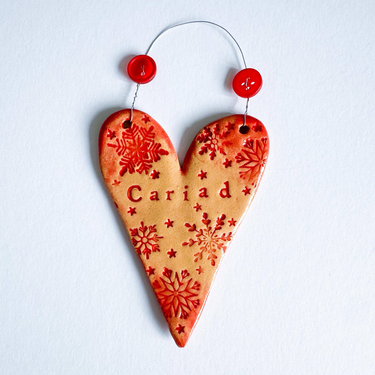 Handmade Ceramic Cariad Heart - Christmas Decoration
