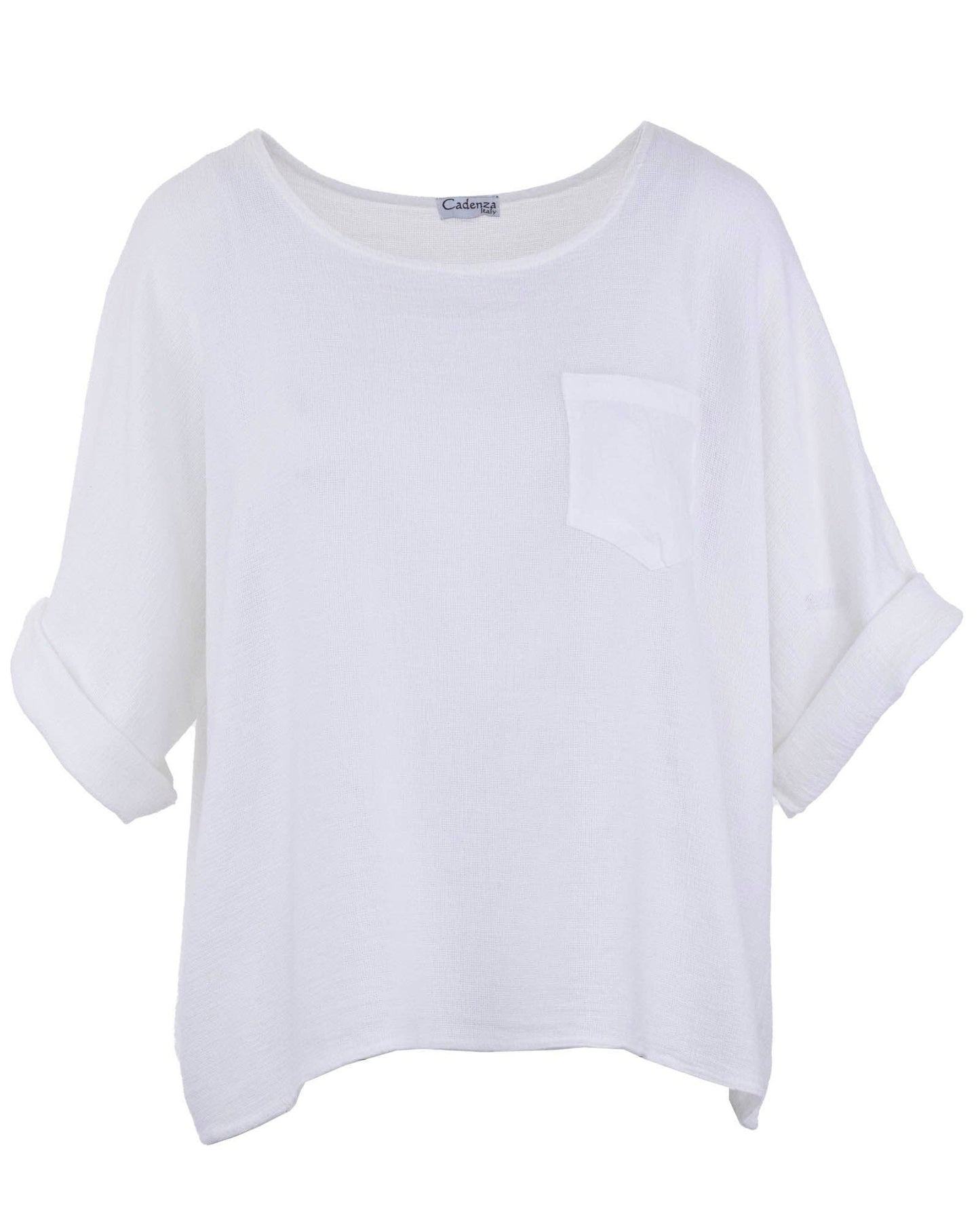 Cadenza - Linen and Cotton Blend Pocket Top: White / One Size