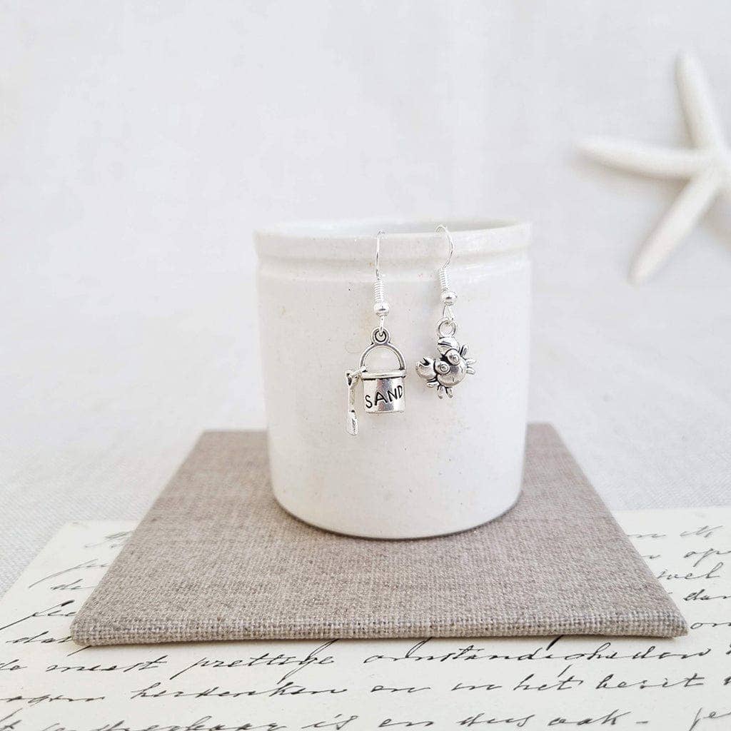 Crab and Bucket Sterling Silver Earrings in a Bottle - 110