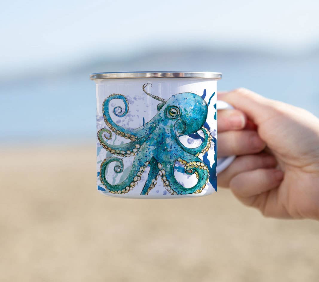 Blue Octopus Enamel Mug