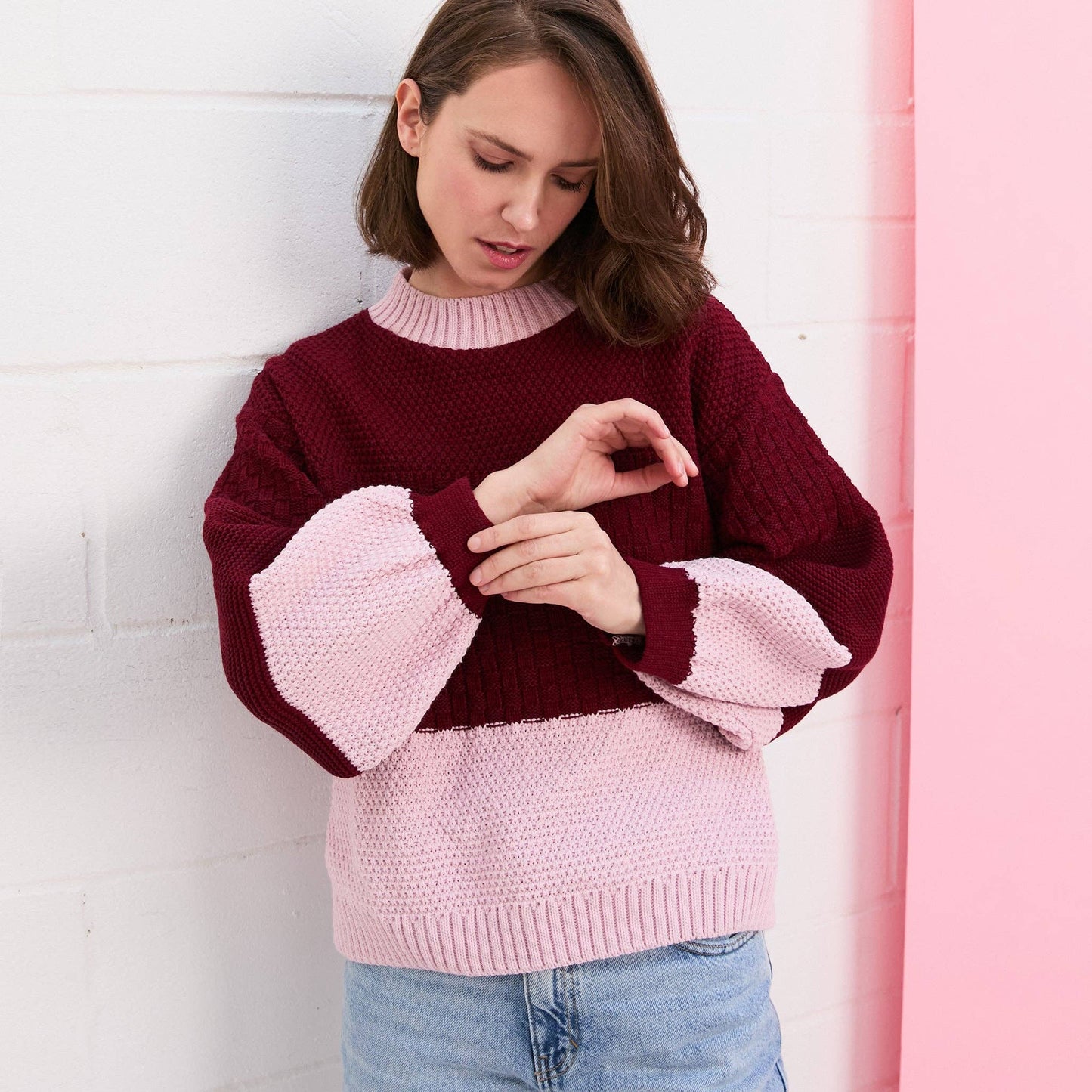 Cara & The Sky - Taz Recycled Cotton Mix Two Tone Jumper - Burgundy