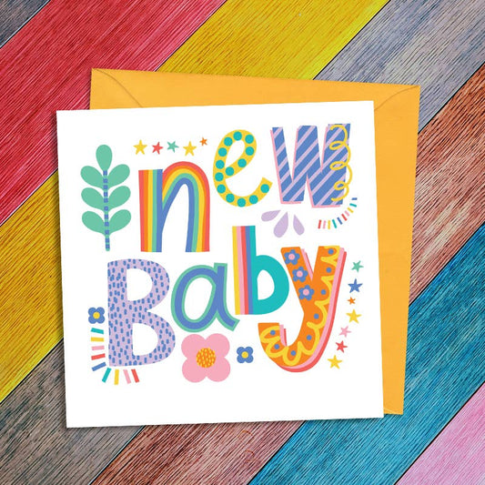 Dandelion Stationery - New Baby card - colourful words - Greetings Card