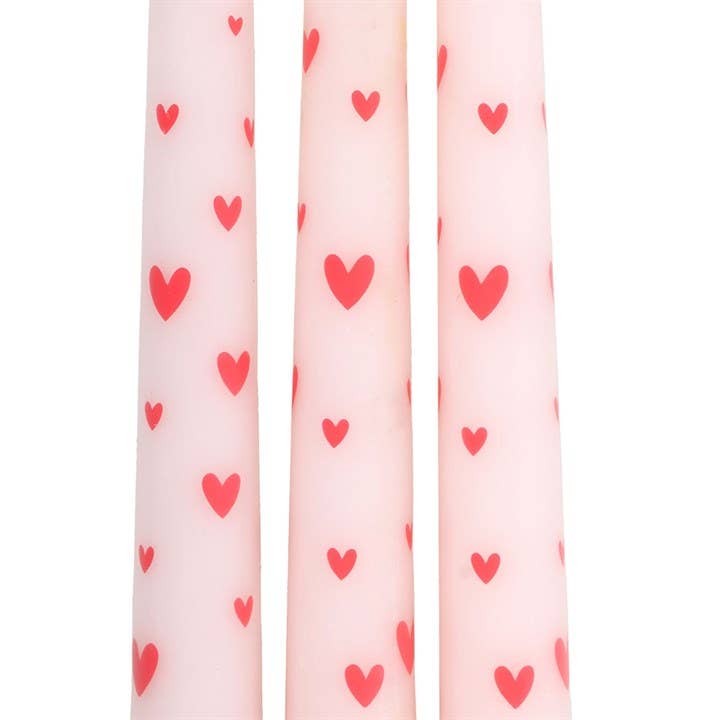 Set of 3 Love Heart Valentine's Day Taper Candles