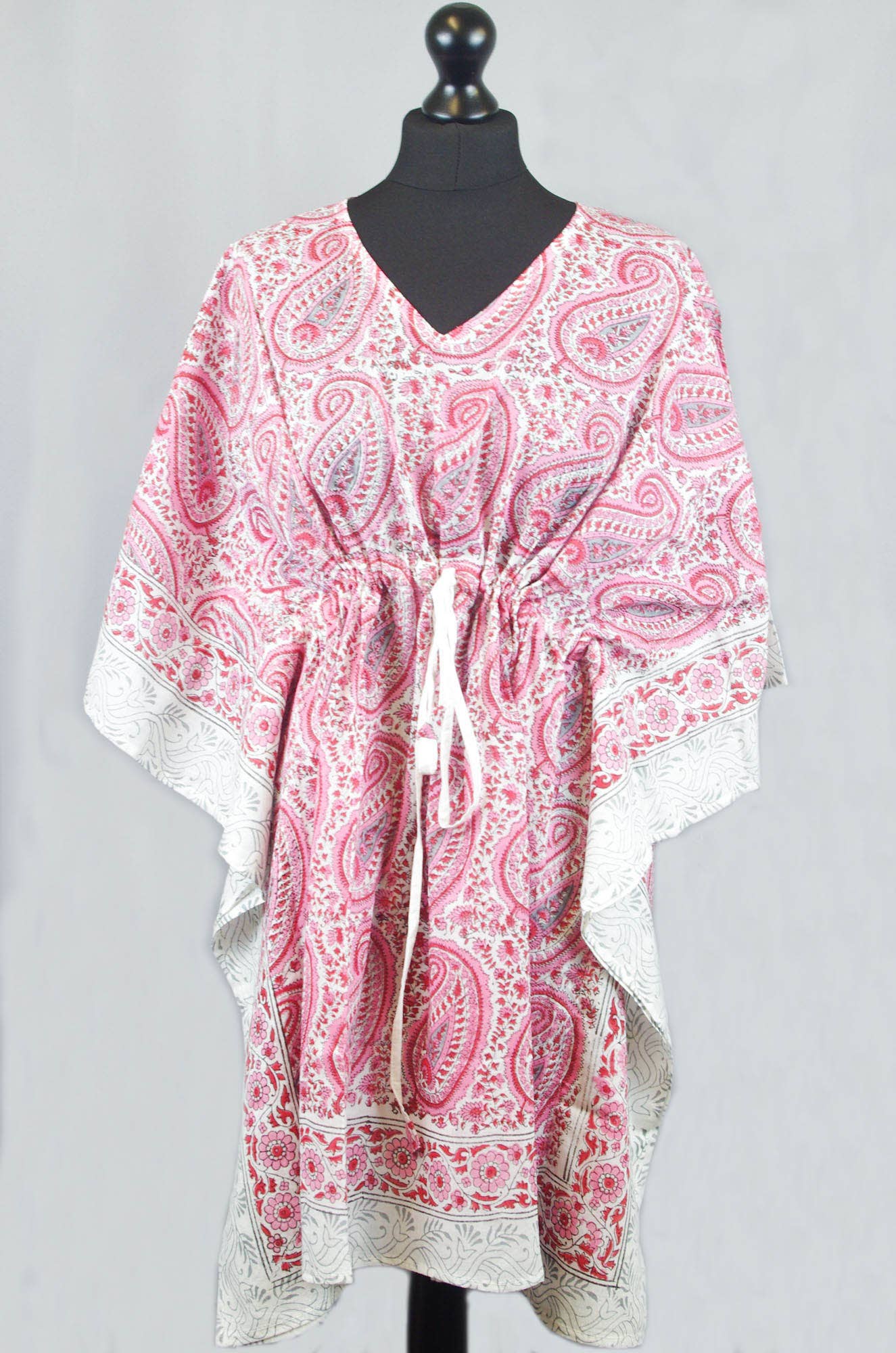 Kanthor Decor Block Printed Cotton Coverup / Kaftans -Pink Paisley