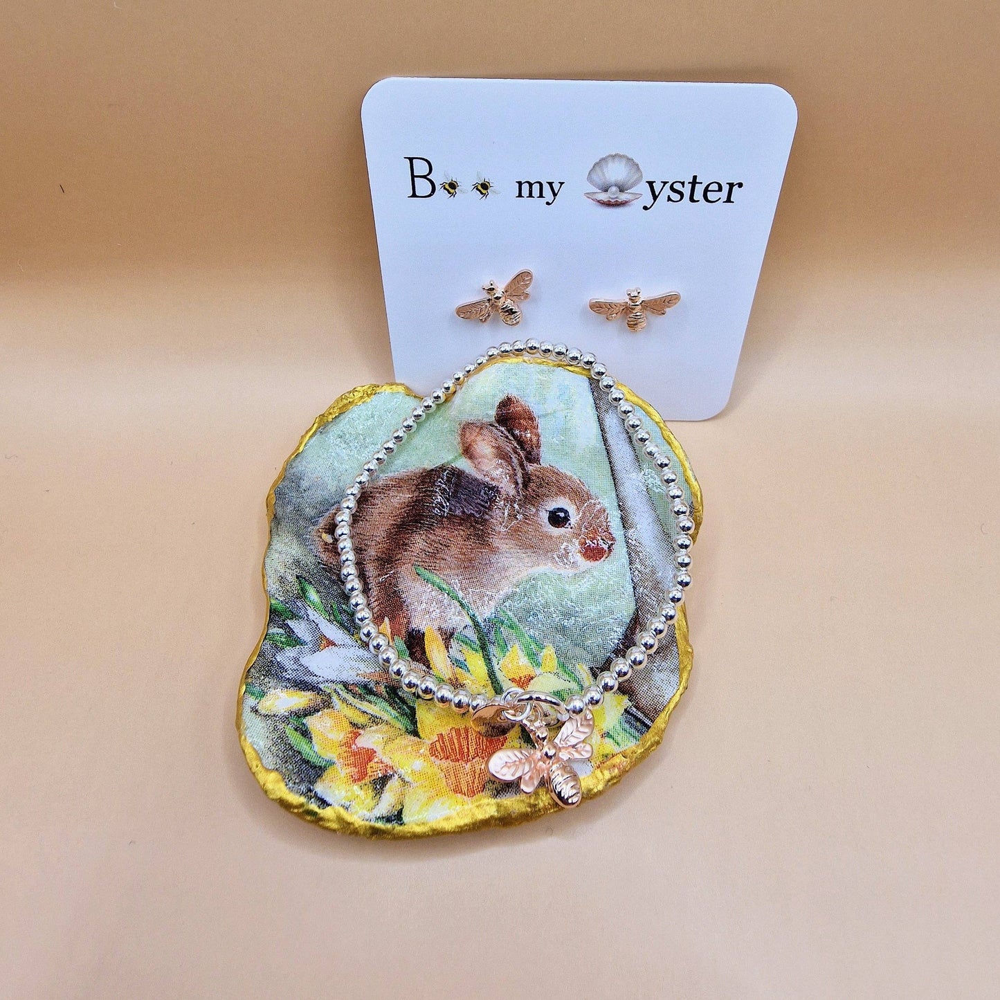 Bee my Oyster Bunny Rabbit Spring Oyster Shell Trinket Dish