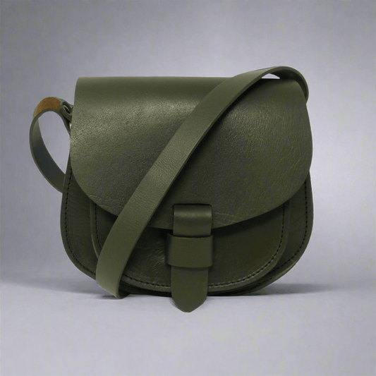 Maya Olive Green  Leather Saddle Bag – Handmade Full-Grain Crossbody