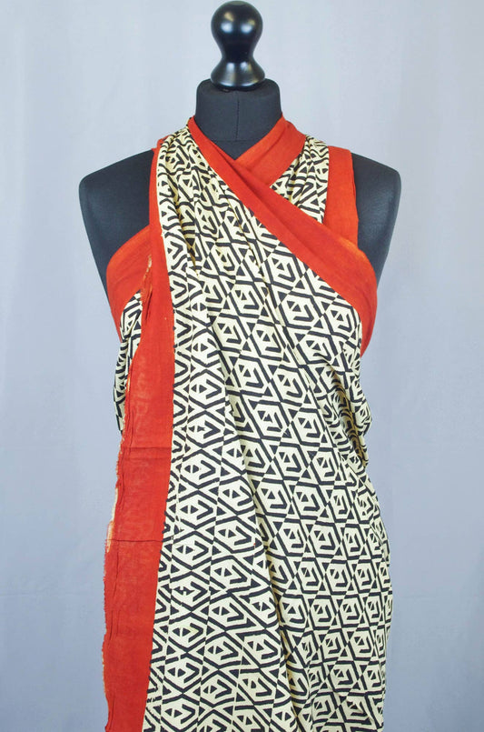 Kantha Decor - Bagru Beach Coverup Sarong Pareo- Red & Black Abstract
