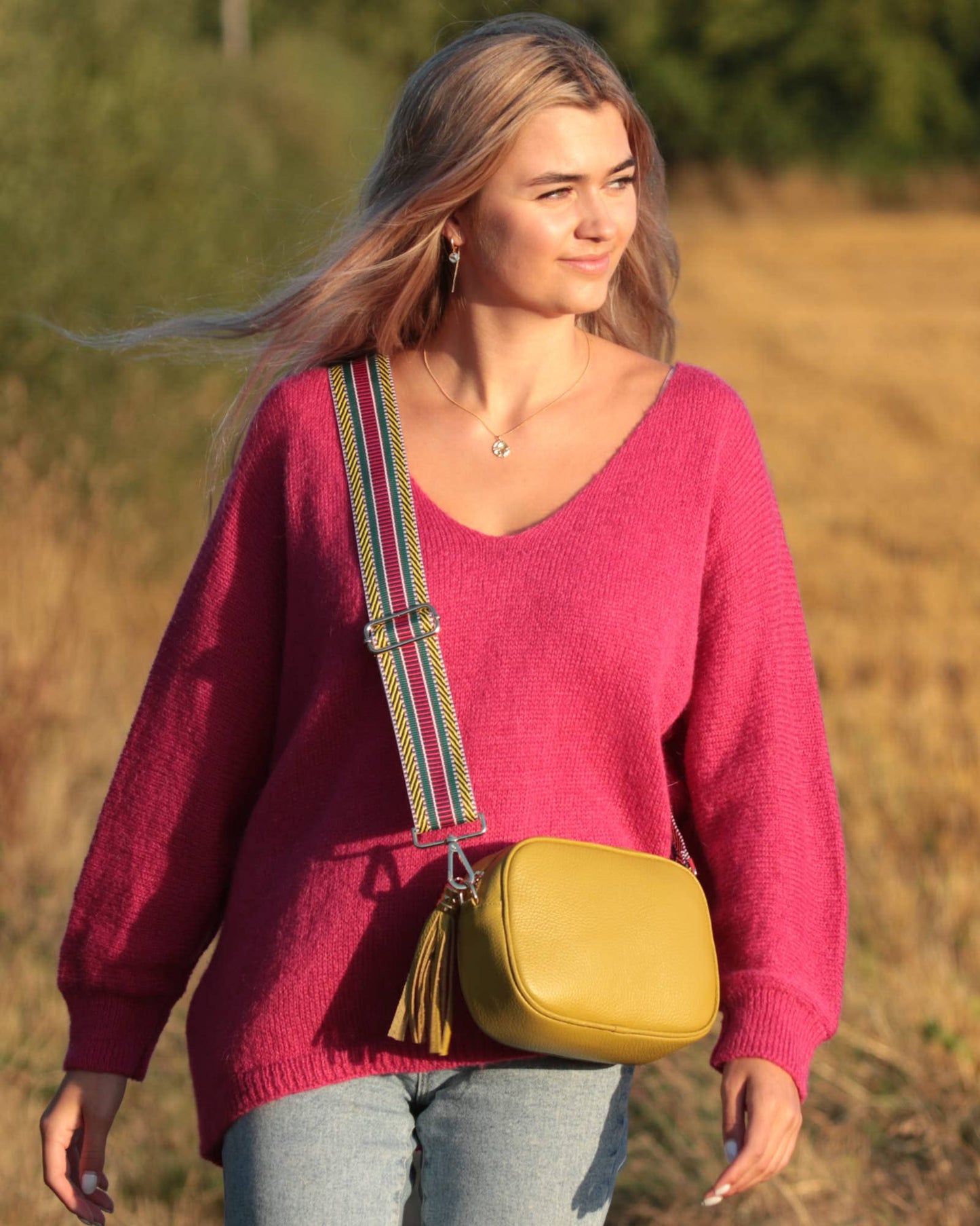 Cadenza Tassel Crossbody Leather Camera Bag: Mustard