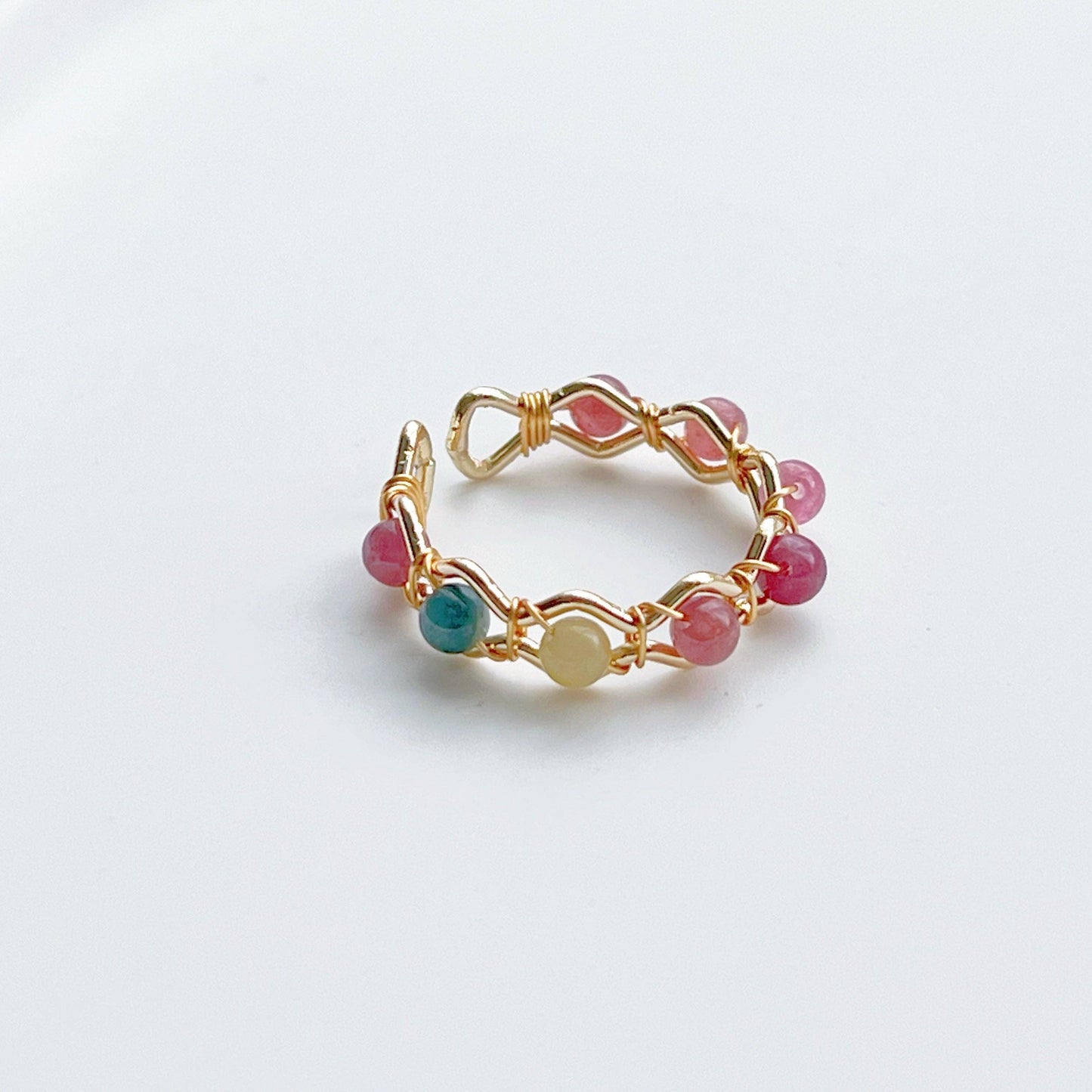 Ninaouity - Rainbow Tourmaline Beaded Adjustable Ring October Birthstone
