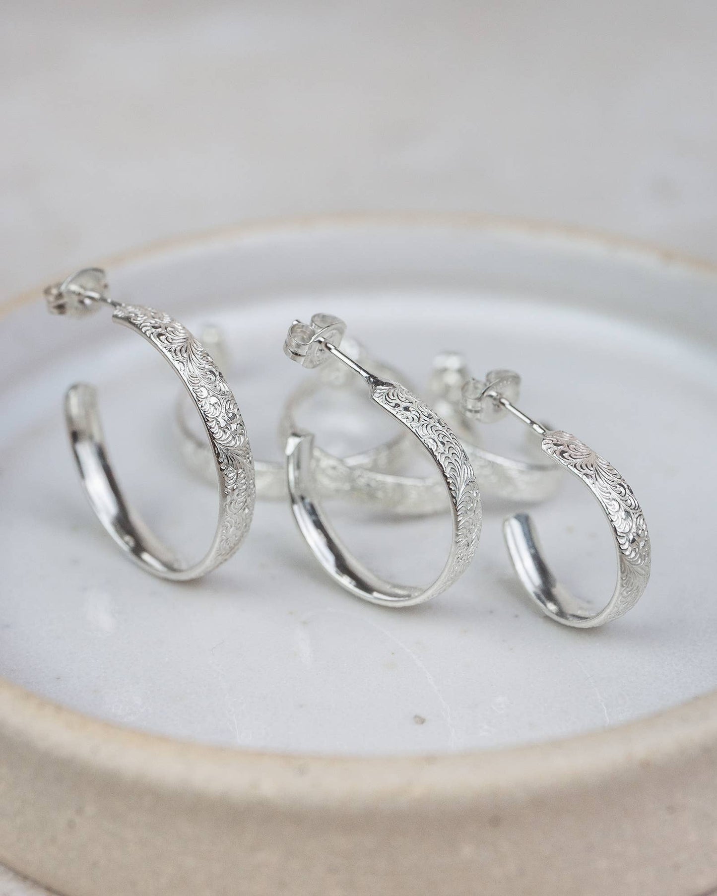 Lucy Kemp Jewellery - Sterling Silver Large Lace Hoops