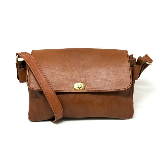 Multi-Compartment Women's Leather Handbag- Light brown