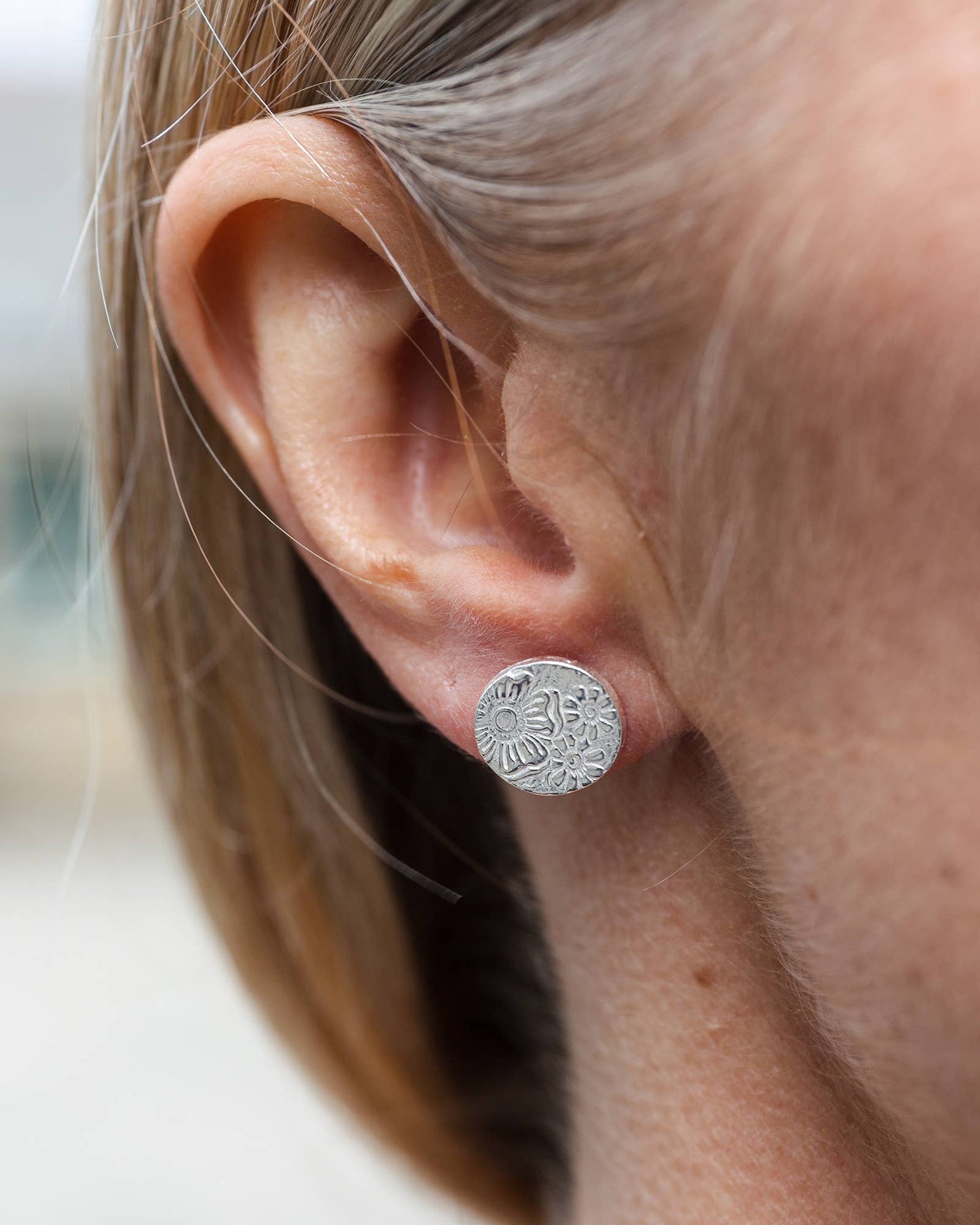 Lucy Kemp Jewellery - Sterling Silver Textured Circle Studs
