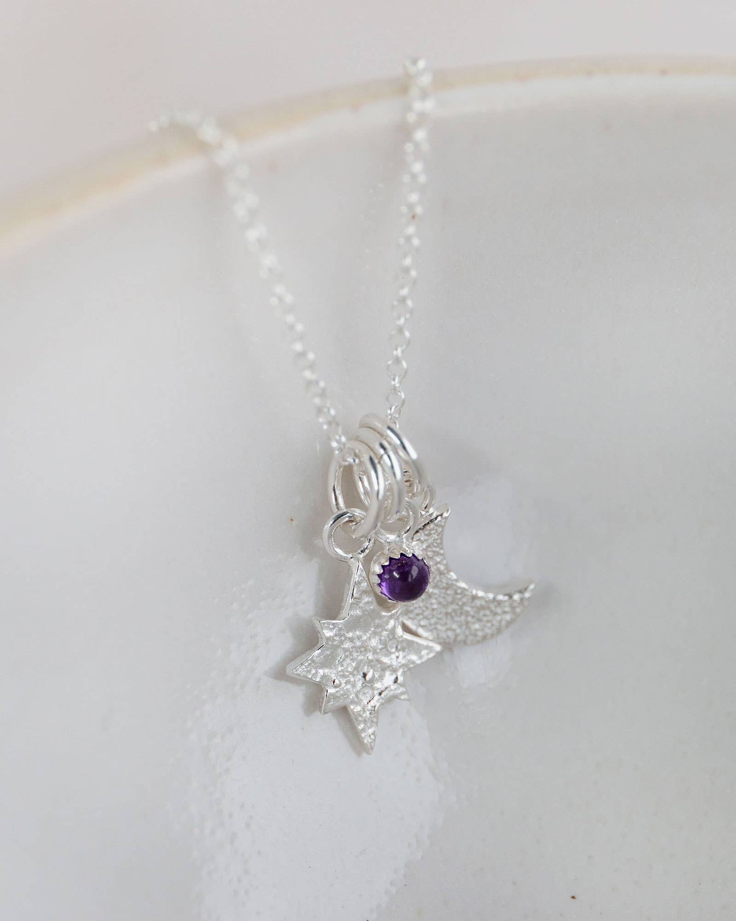 Lucy Kemp - Sterling Silver Star and Moon Gemstone Cluster Pendant