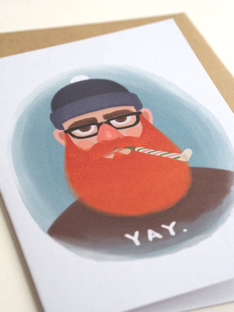 Yay - Bearded Man - Sarcastic Birthday, Congratulations Card