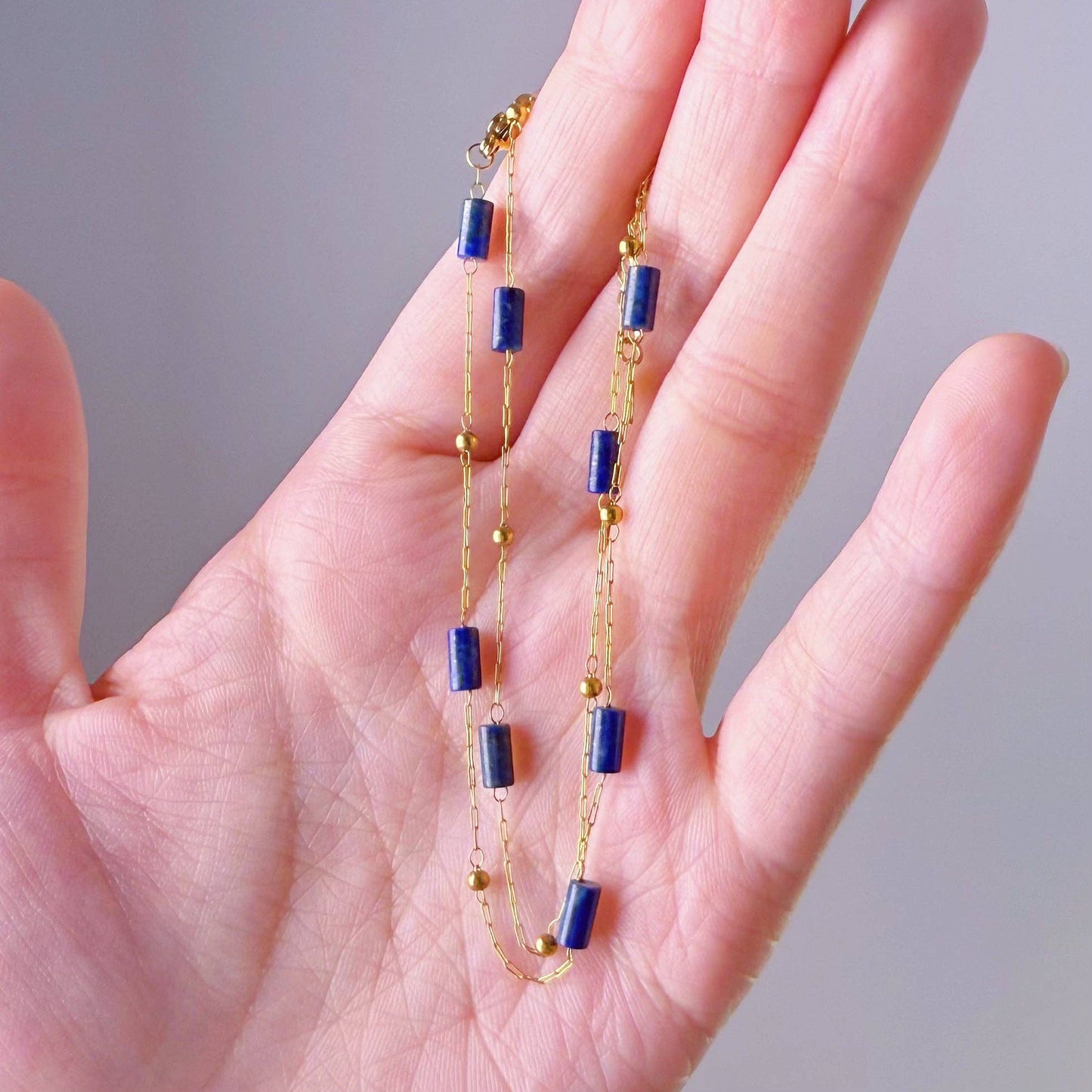 Ninaouity - Handmade Lapis Lazuli Tube Crystal Necklace