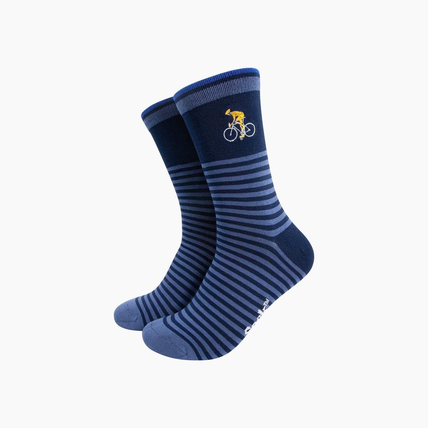 Embroidered Cyclist Striped Combed Cotton Socks in Blue