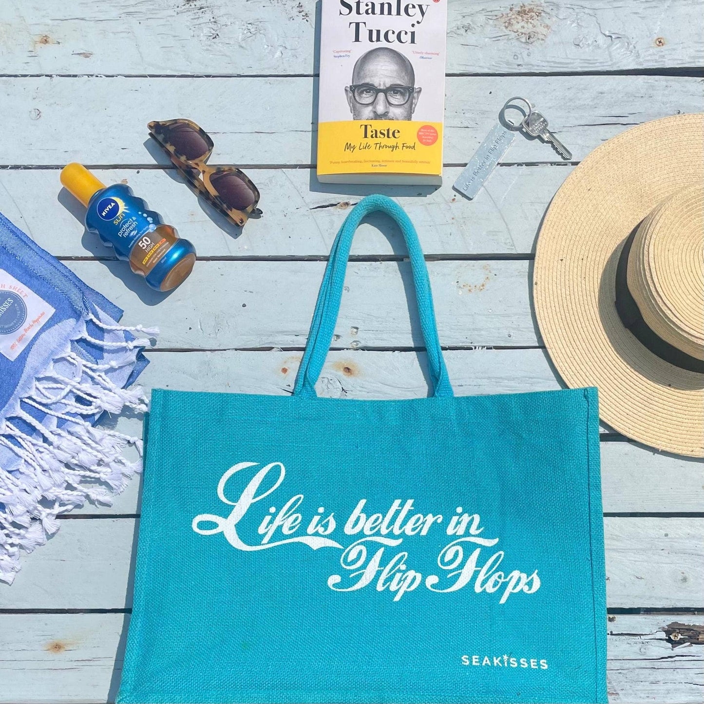 Life is Better in Flip Flops Cute Jute Bags in a Choice of Colours