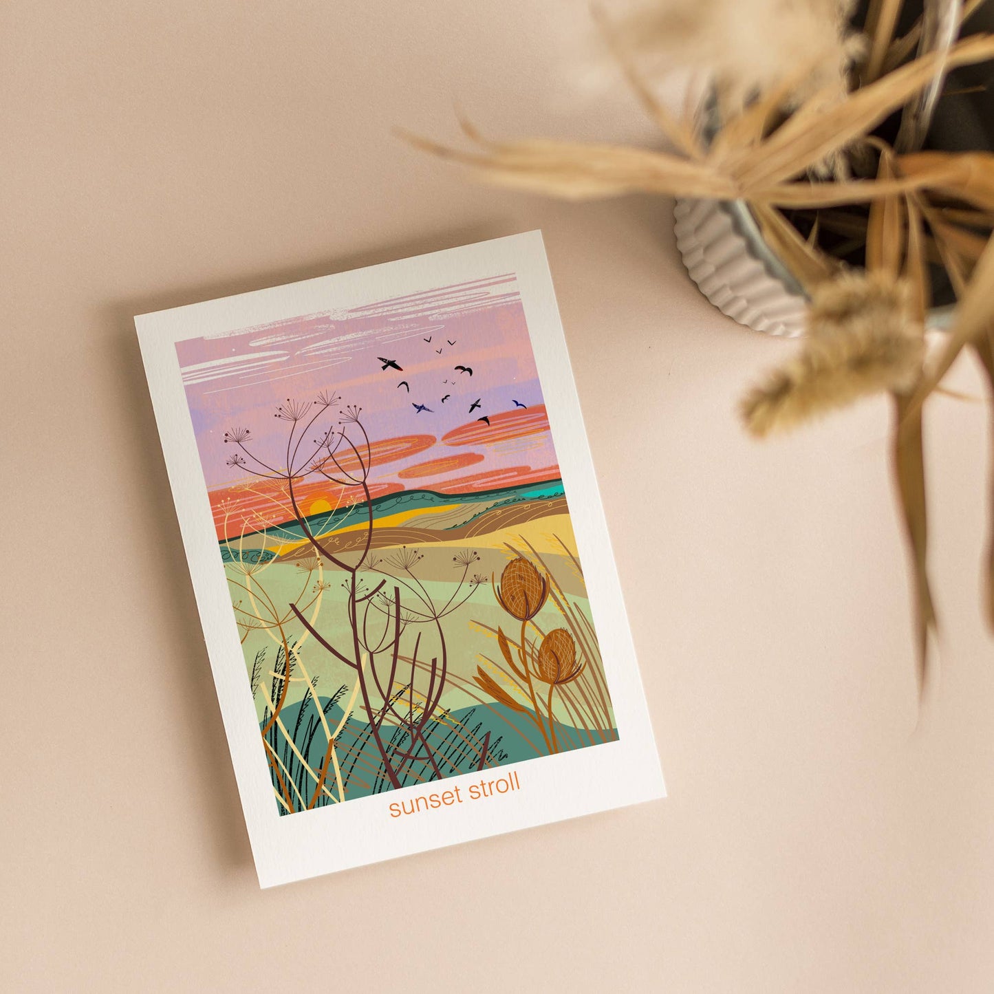 Sunset stroll let's go outside greeting card nature outdoor