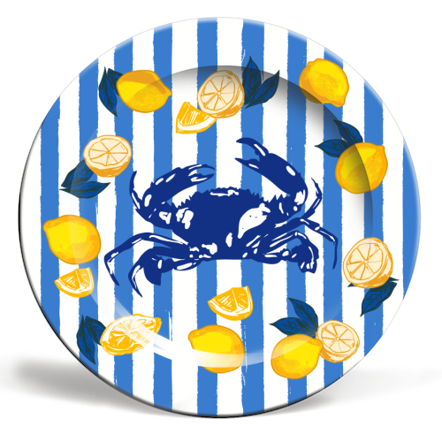 Art Wow - Plates, Mediterranean Crab & Lemon Coastal Blue by EZbie - 8"