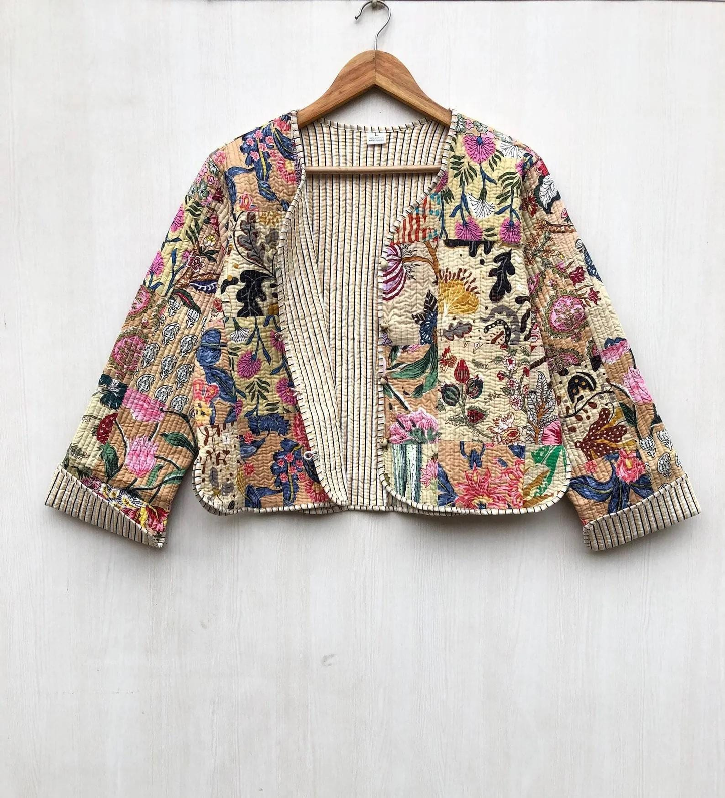 Reversible Quilted Cotton Patchwork Jacket - cream