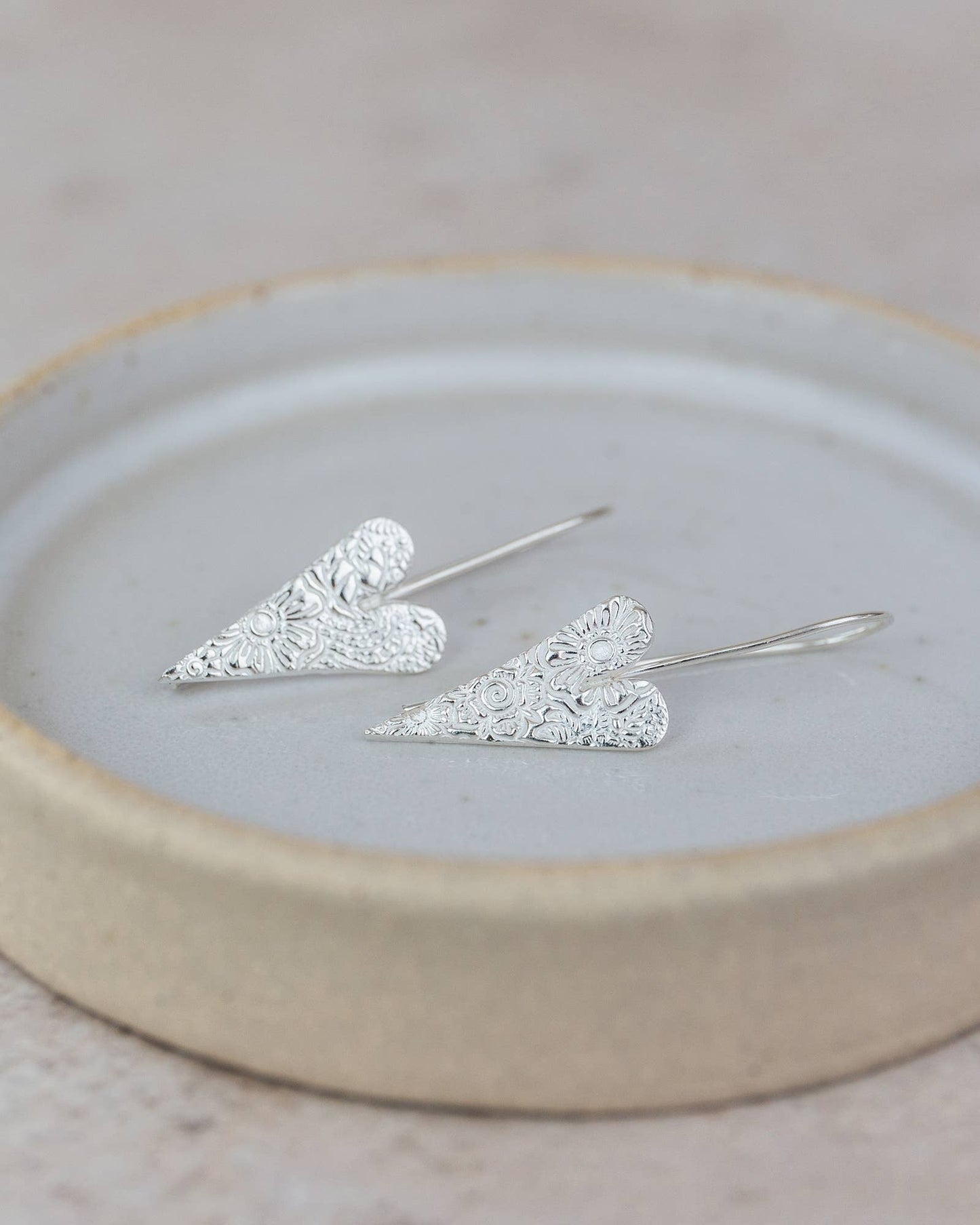 Lucy Kemp Jewellery - Sterling Silver Long Heart Earrings