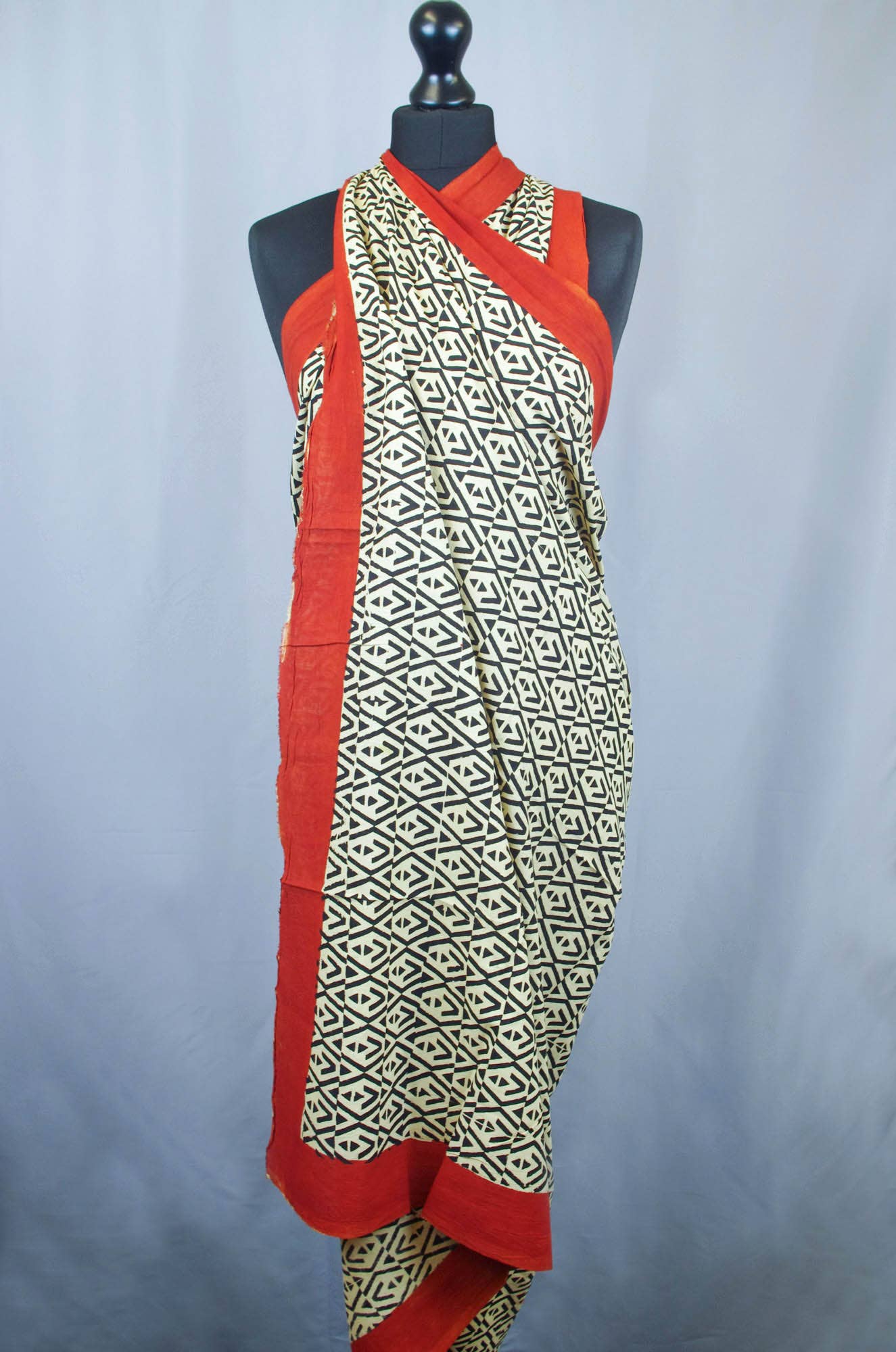 Kantha Decor - Bagru Beach Coverup Sarong Pareo- Red & Black Abstract
