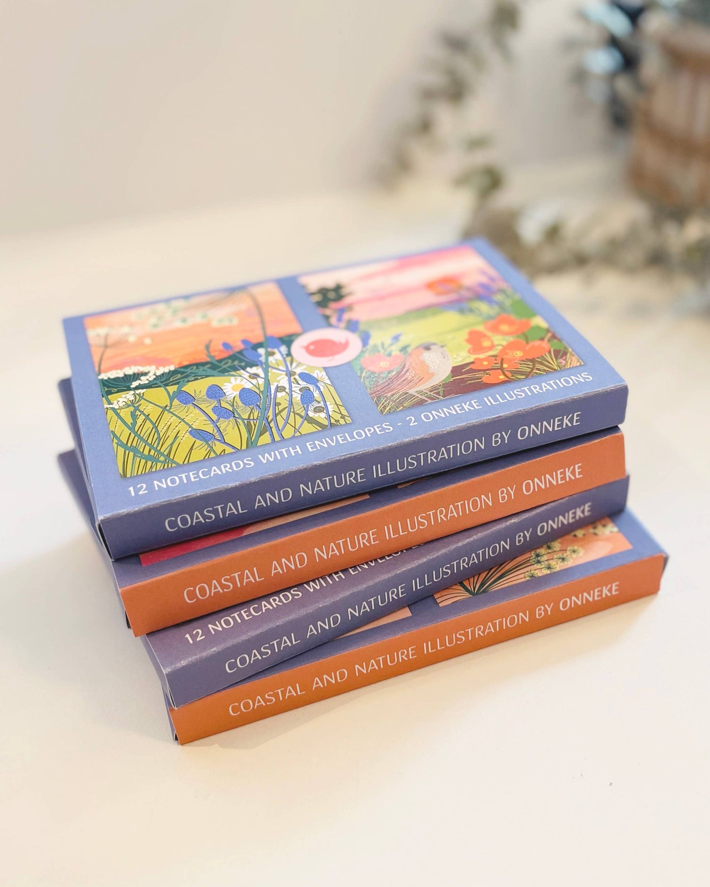 Pack of 12 notecards with envelopes, 2 floral illustrations