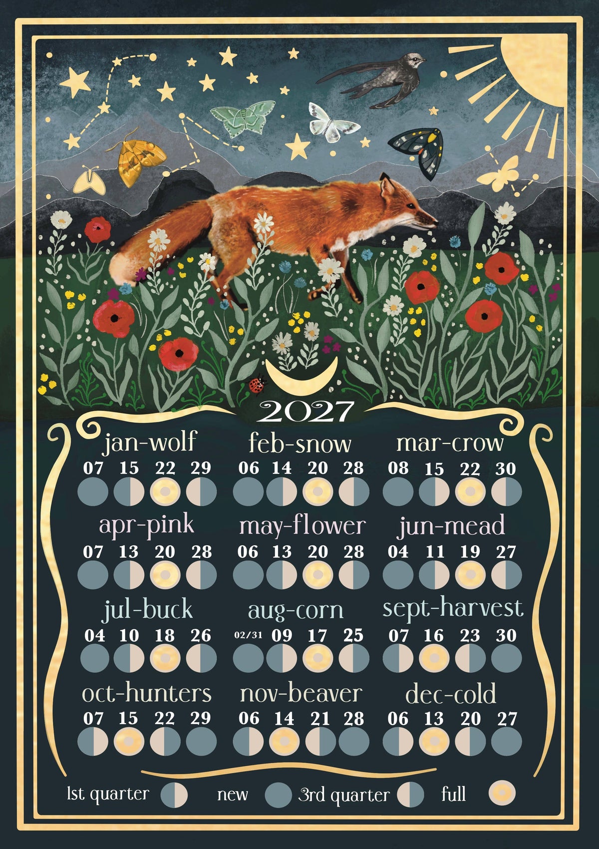 Glitter & Earth - Mounted moon calendar 2027