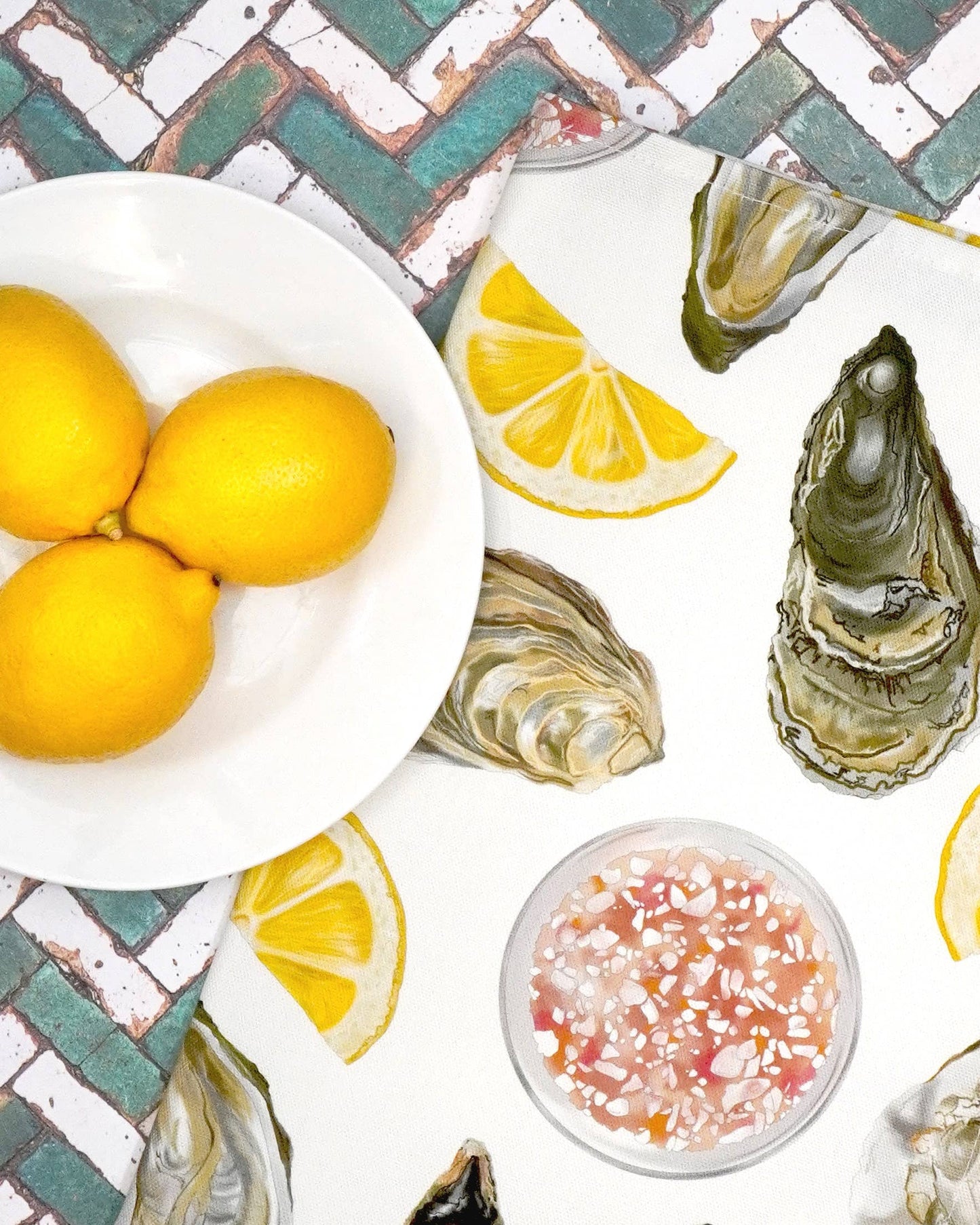 Oyster Tea Towel - British Made - 100% Cotton - Seaside