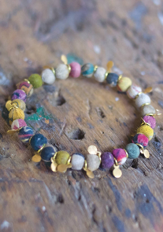Namaste - Elasticated Recycled Fabric Bead Bracelet