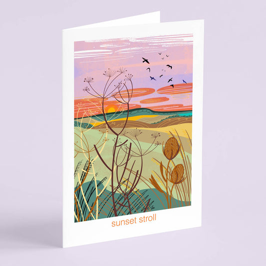 Sunset stroll let's go outside greeting card nature outdoor