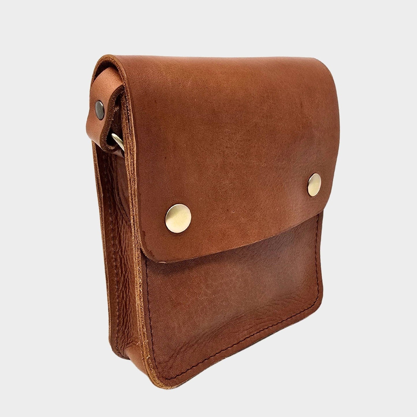 Small Tan Leather Crossbody Bag with Pop Closure