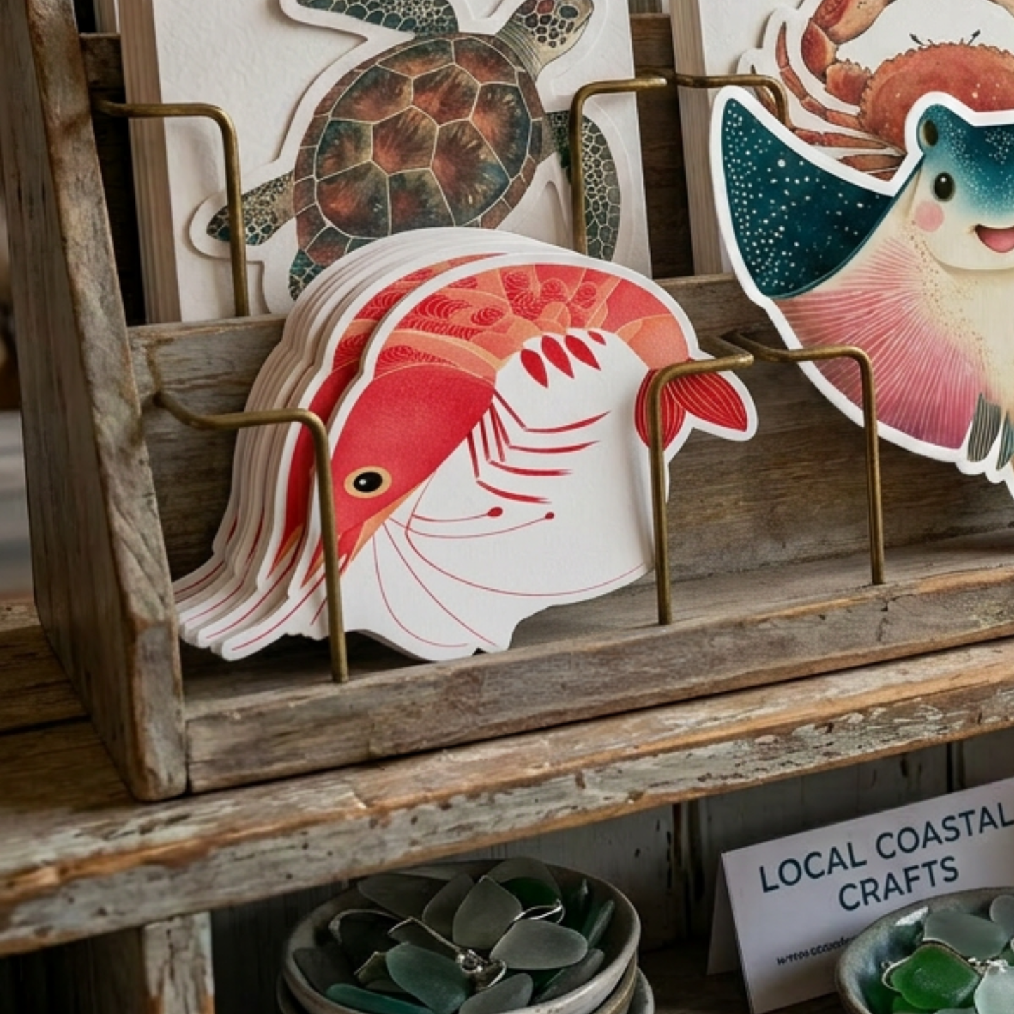 Shrimp Prawn Seaside Coastal Postcards Stationery Notecard